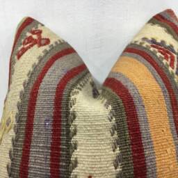 Handwoven Kilim Pillow Cover, Turkish Vintage Home Decor - 16x16 - thumbnail 2