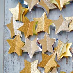 Christmas Decor, Holiday Modern Christmas, New Years Eve, Star Garland, Gold Holiday Gold Stars Decor - thumbnail 2
