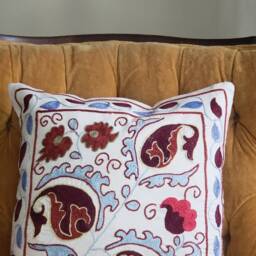 Suzani Pillow Case, Cushion Cover, Embroidered Crocheted Pillow, Handmade - thumbnail 2