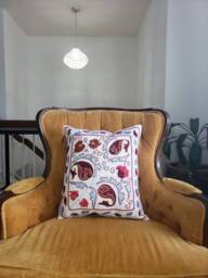 Suzani Pillow Case, Cushion Cover, Embroidered Crocheted Pillow, Handmade - thumbnail 1