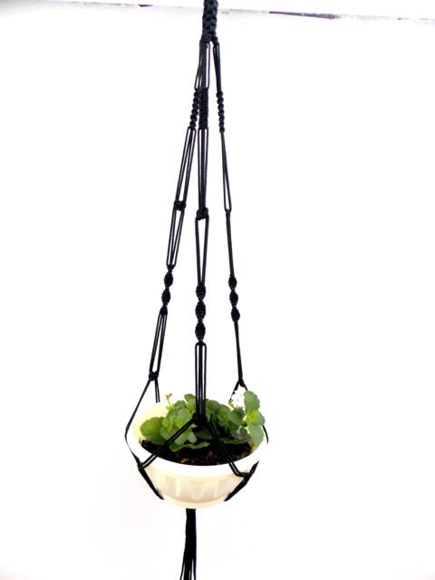 Black Macrame Plant Hanger 36 Inches 3 Mm - Holder Wall Hanging Planter Pot Pattern Gift Idea - image 1