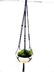 Black Macrame Plant Hanger 36 Inches 3 Mm - Holder Wall Hanging Planter Pot Pattern Gift Idea - thumbnail 1