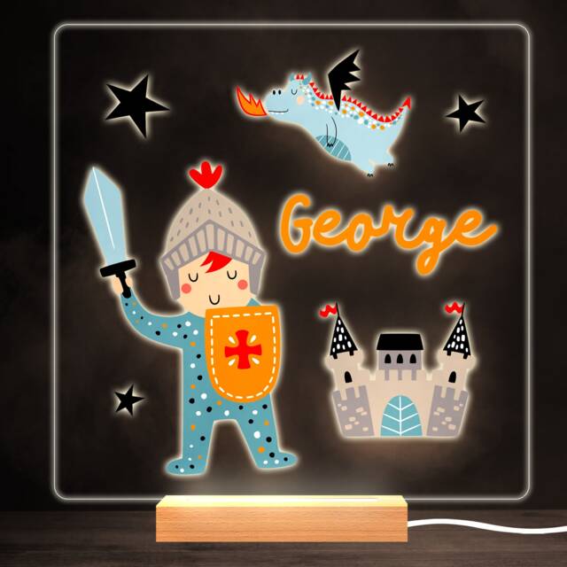Knight Castle Fairy-Tale Dragon Bright Square Personalised Gift Lamp Night Light - Bedroom - image 1