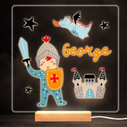 Knight Castle Fairy-Tale Dragon Bright Square Personalised Gift Lamp Night Light - Bedroom - thumbnail 1