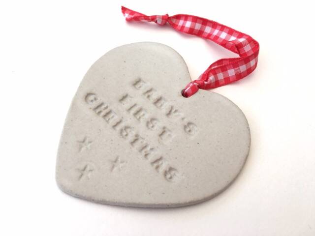 Handmade Ceramic Heart Ornament - Baby's First Christmas, Yorkshire Pottery - image 1