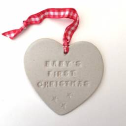 Handmade Ceramic Heart Ornament - Baby's First Christmas, Yorkshire Pottery - thumbnail 3
