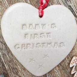 Handmade Ceramic Heart Ornament - Baby's First Christmas, Yorkshire Pottery - thumbnail 4