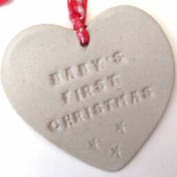 Handmade Ceramic Heart Ornament - Baby's First Christmas, Yorkshire Pottery - thumbnail 2