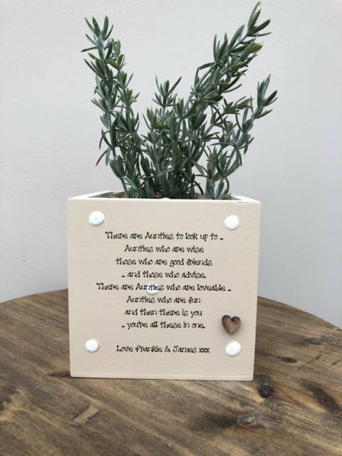 Auntie Personalised Flower/Plant Pot Gift Auntie Aunty Aunt ~ Great Or Any Name. Shabby Chic Style Birthday Christmas Mothers Day Etc - image 1