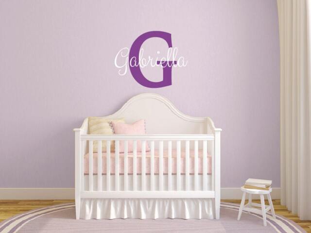 Personalized Name & Initial Vinyl Decal, Customized Cursive Letters Sticker, Monogram Wall Art Sign, Easy Removable Kids Room Decoration - image 1