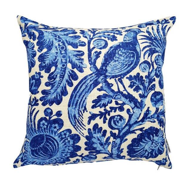 Hamptons Style Cushion Cover, Cover Only Blue Floral Pillow, Pillow, Linen Scatter Cushion, Sofa - image 1