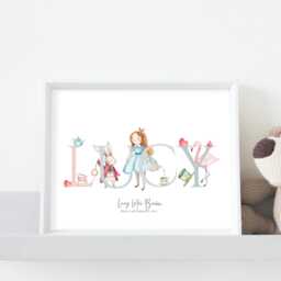 Alice in Wonderland Nursery Print, Child's Personalised Nursey Name Girls Bedroom Any Name, New Baby Gift, Keepsake - thumbnail 1