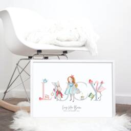Alice in Wonderland Nursery Print, Child's Personalised Nursey Name Girls Bedroom Any Name, New Baby Gift, Keepsake - thumbnail 3