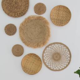 Hand Woven Bamboo Wall Art Set - Bohemian Wicker Decor - Set Of 8 - thumbnail 3