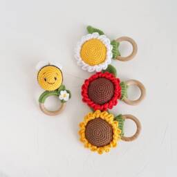 Sunflower Baby First Toy, Personalized Welcome Gift, Marigold Flower Bee & Shower Gift Set - thumbnail 4