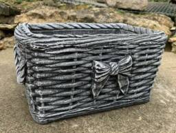 stone Garden Black/White Wicker Basket Planter Plant Pot Ornament - thumbnail 1