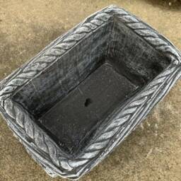 stone Garden Black/White Wicker Basket Planter Plant Pot Ornament - thumbnail 4