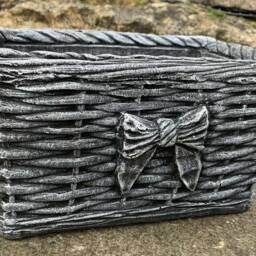 stone Garden Black/White Wicker Basket Planter Plant Pot Ornament - thumbnail 3