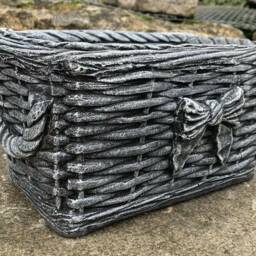 stone Garden Black/White Wicker Basket Planter Plant Pot Ornament - thumbnail 2
