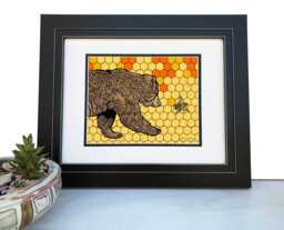 Woodland Nursery Wall Art - Honey Bear & Bee Illustration - thumbnail 1