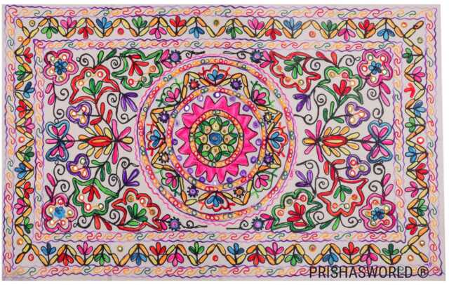 Embroidered Indian Tapestry 30x50 Inch - Vibrant Sequin Wall Hanging, Multicolor Table Cover, Boho Decor Rectangle Textile - image 1