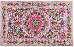 Embroidered Indian Tapestry 30x50 Inch - Vibrant Sequin Wall Hanging, Multicolor Table Cover, Boho Decor Rectangle Textile