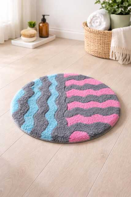Round Pastel-Colored Bathroom Rug, Soft. Handmade Gift For Moving, Modern Hallway Children's Room Rug - image 1