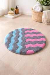 Round Pastel-Colored Bathroom Rug, Soft. Handmade Gift For Moving, Modern Hallway Children's Room Rug - thumbnail 1