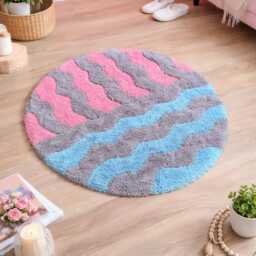 Round Pastel-Colored Bathroom Rug, Soft. Handmade Gift For Moving, Modern Hallway Children's Room Rug - thumbnail 4