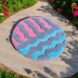 Round Pastel-Colored Bathroom Rug, Soft. Handmade Gift For Moving, Modern Hallway Children's Room Rug - thumbnail 3