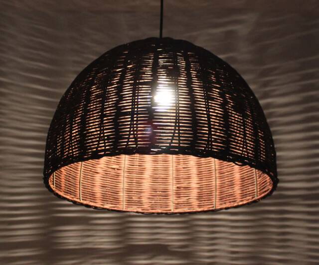 Brown Rattan Pendant Light - Hemispherical Woven Ceiling Lighting - image 1