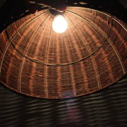 Brown Rattan Pendant Light - Hemispherical Woven Ceiling Lighting - thumbnail 3