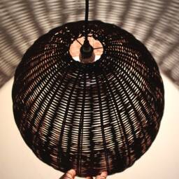 Brown Rattan Pendant Light - Hemispherical Woven Ceiling Lighting - thumbnail 2