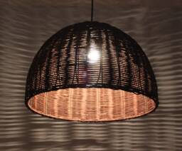 Brown Rattan Pendant Light - Hemispherical Woven Ceiling Lighting