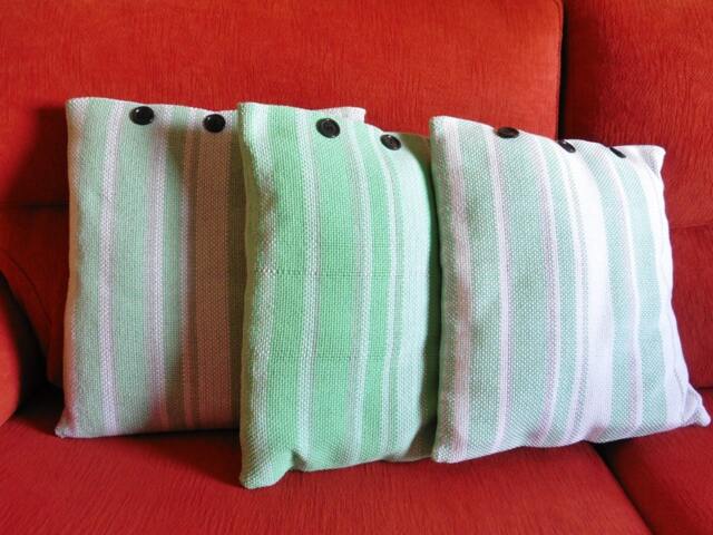3 Cushion Covers, Low Lizo Fabric, Handmade, Cotton, White Color, Gray, Green Color, Cheerful, Fabric, Pleasant, Clasp Closure, Buttons - image 1