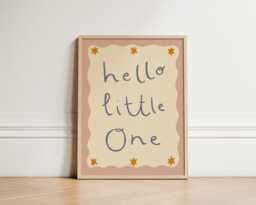 Hello Little One Print, Nursery Bedroom Art, Illustration Wall Boho Nursery, Baby Room, Play Unframed - thumbnail 1