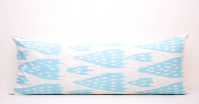 Blue Ikat Long Body Pillow Cover, Cotton Lumbar Cushion - image 1