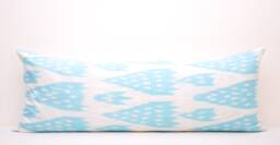 Blue Ikat Long Body Pillow Cover, Cotton Lumbar Cushion - thumbnail 1