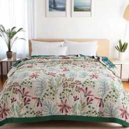 Reversible Floral Muslin Cotton Blanket Lightweight Botanical Bedspread - thumbnail 1