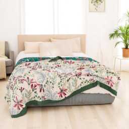 Reversible Floral Muslin Cotton Blanket Lightweight Botanical Bedspread - thumbnail 3