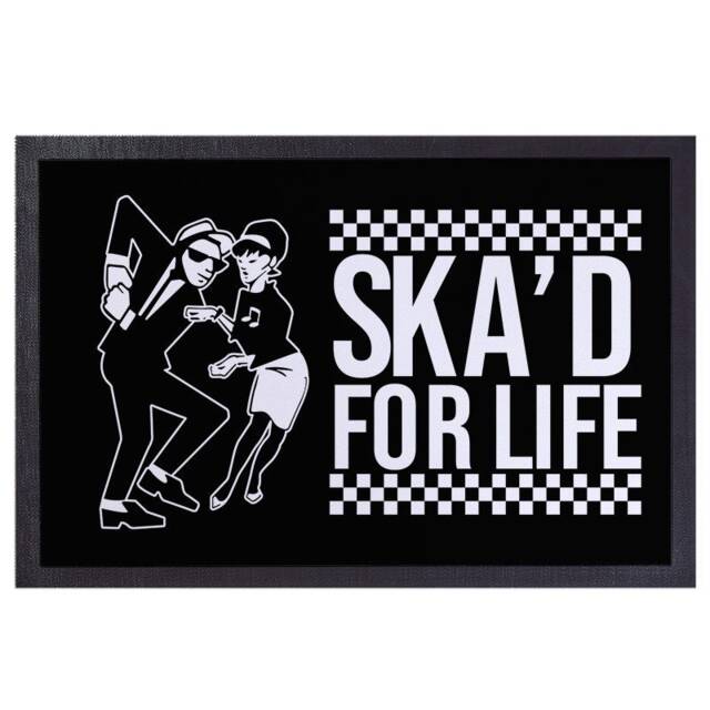 Black & White Ska'd For Life Design Door Mat - 60cm X 40cm - image 1