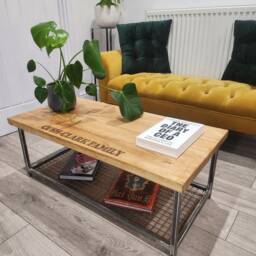 Personalized Industrial Coffee Table - Raw Steel & Wood, Handmade UK - thumbnail 4