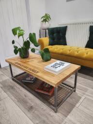 Personalized Industrial Coffee Table - Raw Steel & Wood, Handmade UK