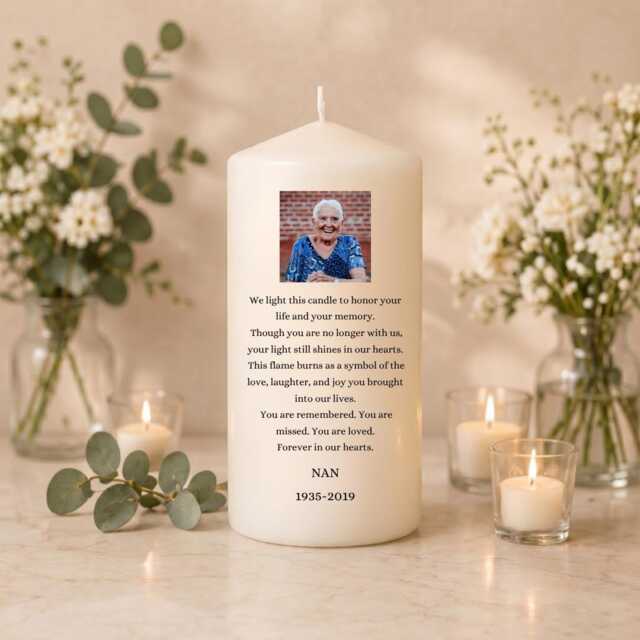 Memorial Candle - Photo We Light This Poem Personalized Remembrance Gift Funeral Tribute Loss Of Loved One Unscented - image 1