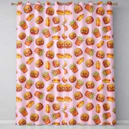 Cute Kawaii Burger Fries Hotdog Fast Food Seamless Pattern Soft Pink Background Readymade Eyelet Ring Top Thermal 100% Blackout Curtains - thumbnail 2