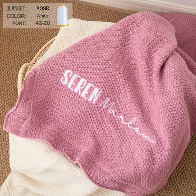 Organic Cotton Lace Edge Baby Blanket Custom Embroidered Name Baptism Gift - image 1
