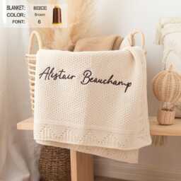 Organic Cotton Lace Edge Baby Blanket Custom Embroidered Name Baptism Gift - thumbnail 2
