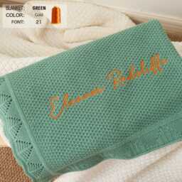 Organic Cotton Lace Edge Baby Blanket Custom Embroidered Name Baptism Gift - thumbnail 4
