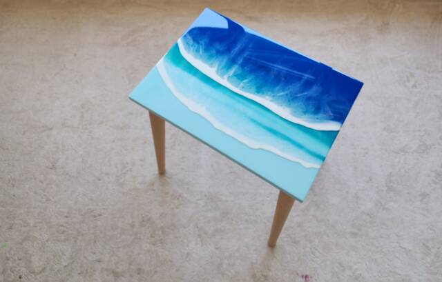 Handmade Resin Ocean Wave End Table, Nautical Coastal Decor - image 1