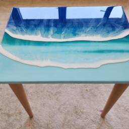 Handmade Resin Ocean Wave End Table, Nautical Coastal Decor - thumbnail 2